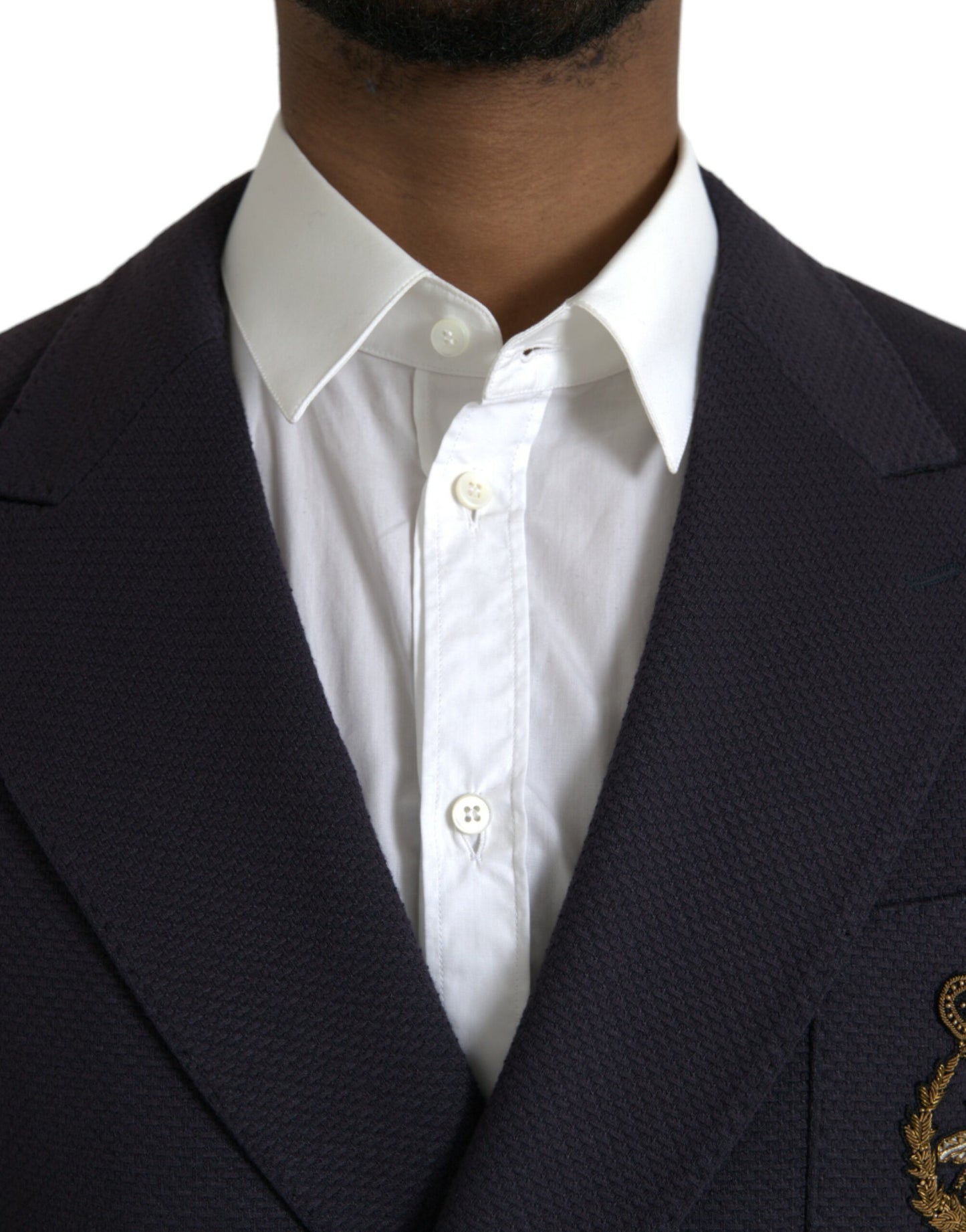 Dolce &amp; Gabbana – Dunkelblauer, zweireihiger Blazer mit Kronenbiene