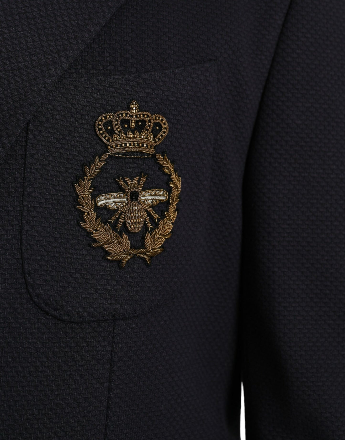 Dolce &amp; Gabbana – Dunkelblauer, zweireihiger Blazer mit Kronenbiene