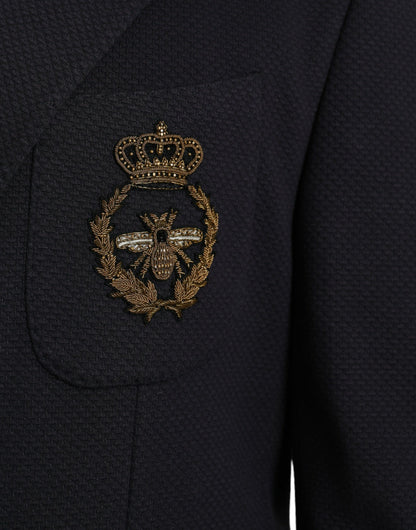 Dolce &amp; Gabbana – Dunkelblauer, zweireihiger Blazer mit Kronenbiene