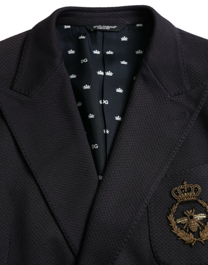 Dolce &amp; Gabbana – Dunkelblauer, zweireihiger Blazer mit Kronenbiene