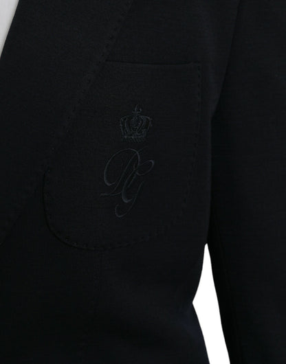 Dolce &amp; Gabbana – Einreihiger Blazer aus schwarzer Wolle mit Kerbe