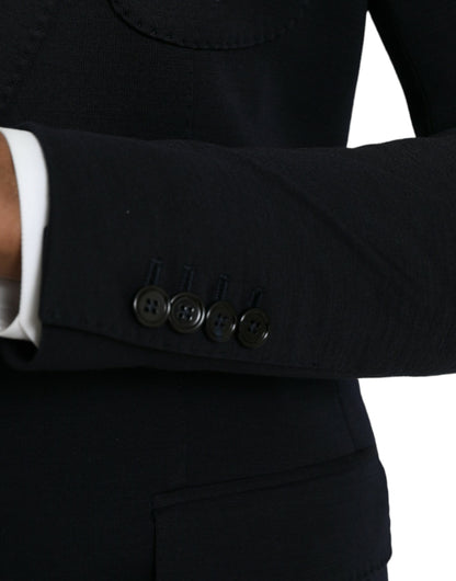 Dolce &amp; Gabbana – Einreihiger Blazer aus schwarzer Wolle mit Kerbe