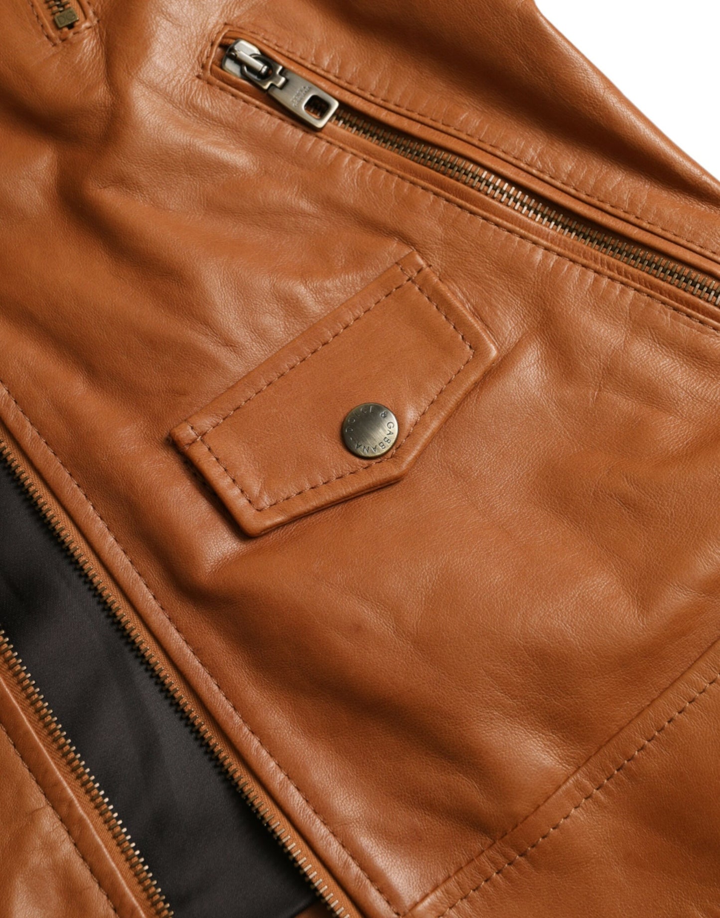 Dolce &amp; Gabbana – Blousonjacke aus braunem Lammleder mit durchgehendem Reißverschluss