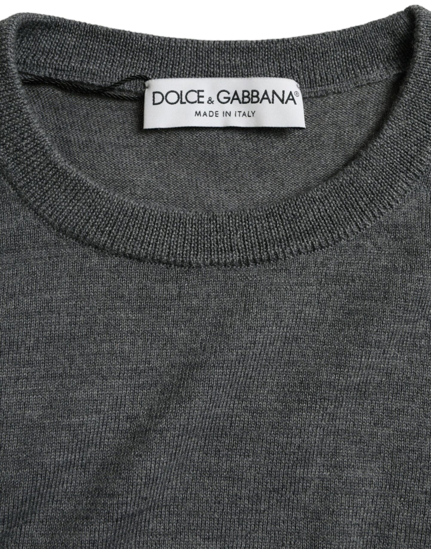 Dolce &amp; Gabbana Pullover aus dunkelgrauer Wolle mit Rundhalsausschnitt