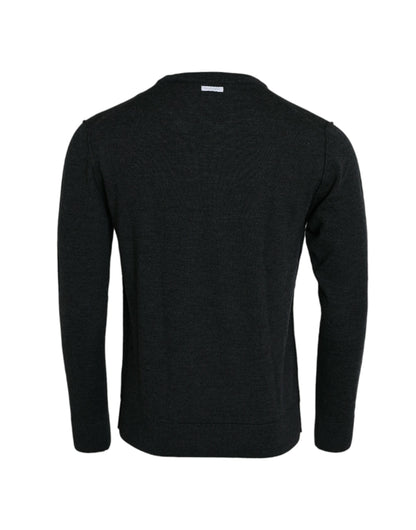 Dolce &amp; Gabbana Pullover aus dunkelgrauer Wolle mit Rundhalsausschnitt