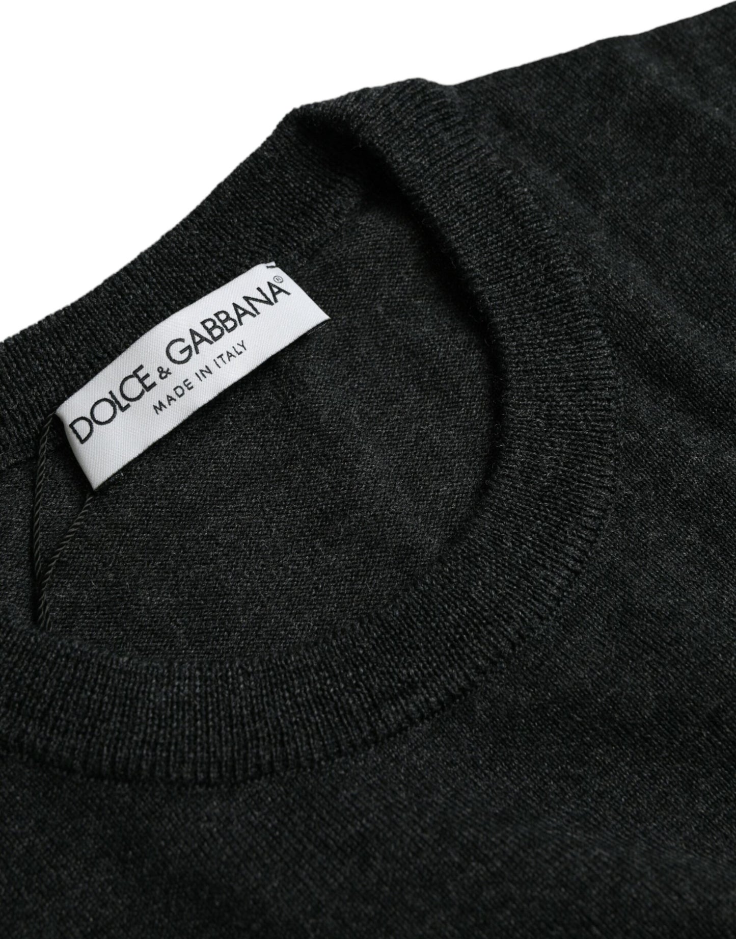 Dolce &amp; Gabbana Pullover aus dunkelgrauer Wolle mit Rundhalsausschnitt