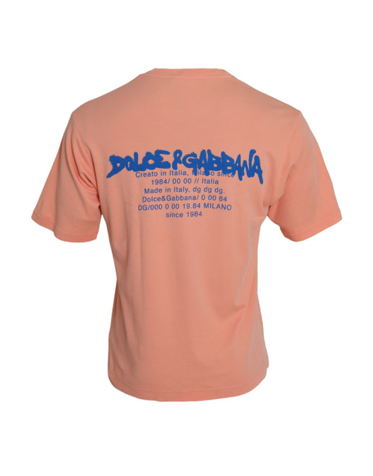 Dolce &amp; Gabbana – Korallenfarbenes Baumwoll-T-Shirt mit Logo-Print und kurzen Ärmeln