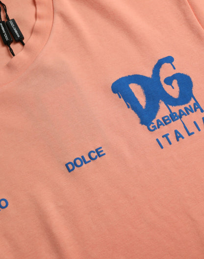 Dolce &amp; Gabbana – Korallenfarbenes Baumwoll-T-Shirt mit Logo-Print und kurzen Ärmeln