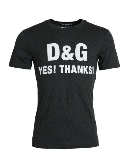 Dolce &amp; Gabbana – Graues T-Shirt mit Rundhalsausschnitt und kurzen Ärmeln und Logodruck