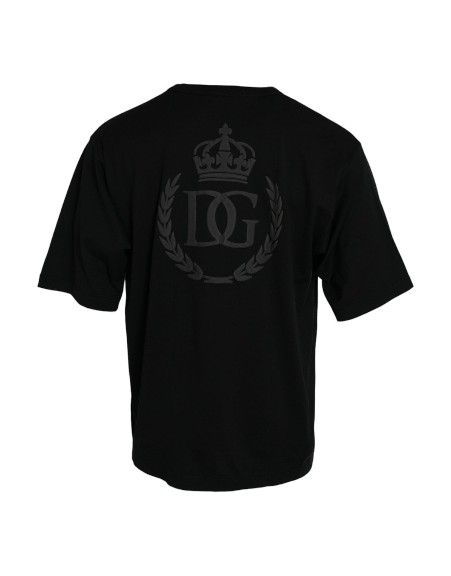 Dolce &amp; Gabbana – Schwarzes T-Shirt mit Rundhalsausschnitt und kurzen Ärmeln und geprägtem Logo