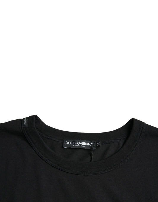 Dolce & Gabbana – Schwarzes T-Shirt mit Rundhalsausschnitt und kurzen Ärmeln und geprägtem Logo