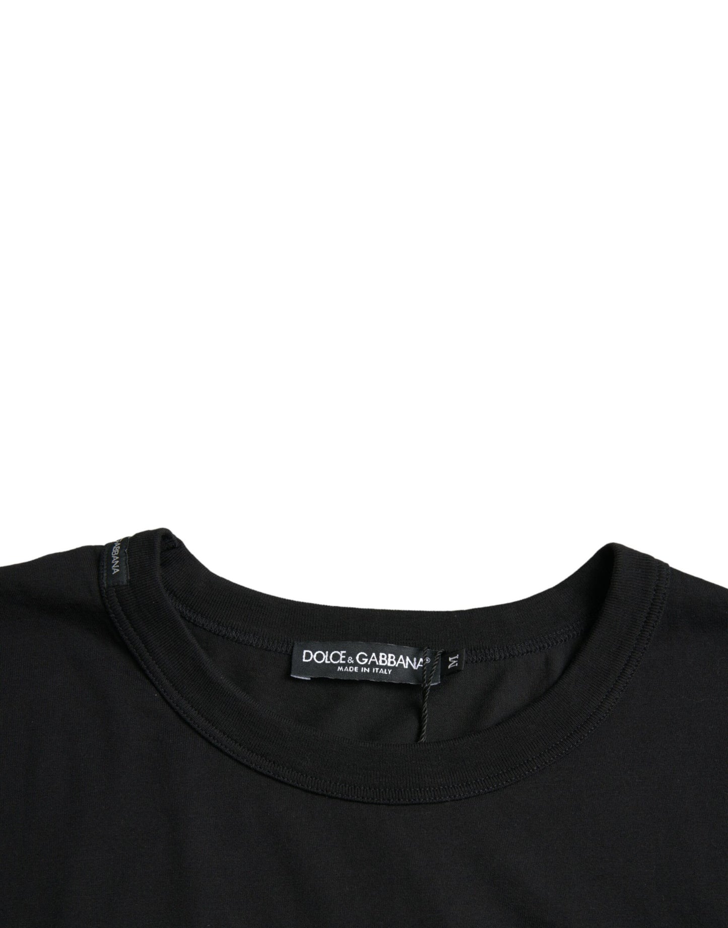Dolce &amp; Gabbana – Schwarzes T-Shirt mit Rundhalsausschnitt und kurzen Ärmeln und geprägtem Logo