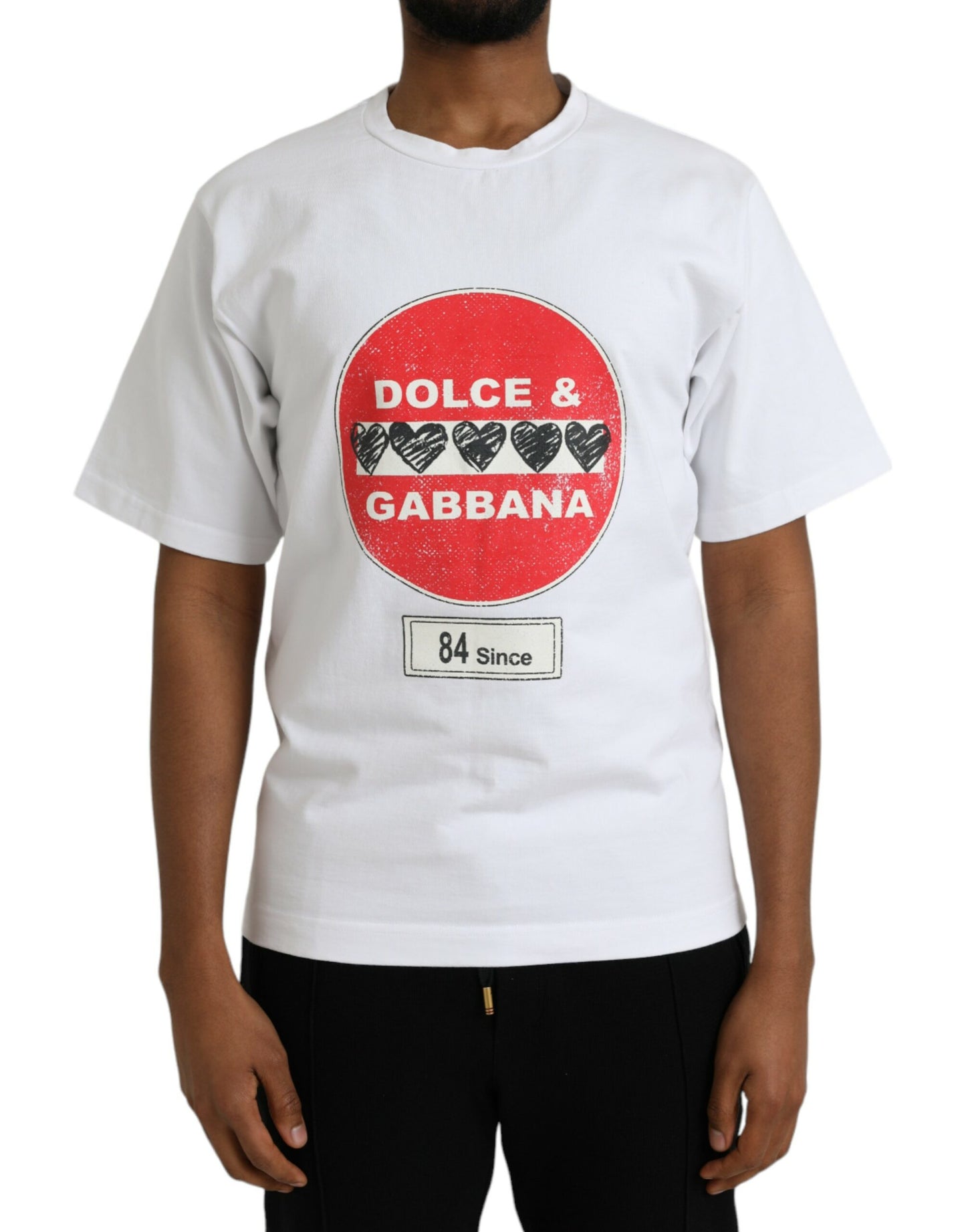 Dolce &amp; Gabbana – Weißes, kurzärmliges T-Shirt aus Baumwolle mit Amor-Herz und Rundhalsausschnitt