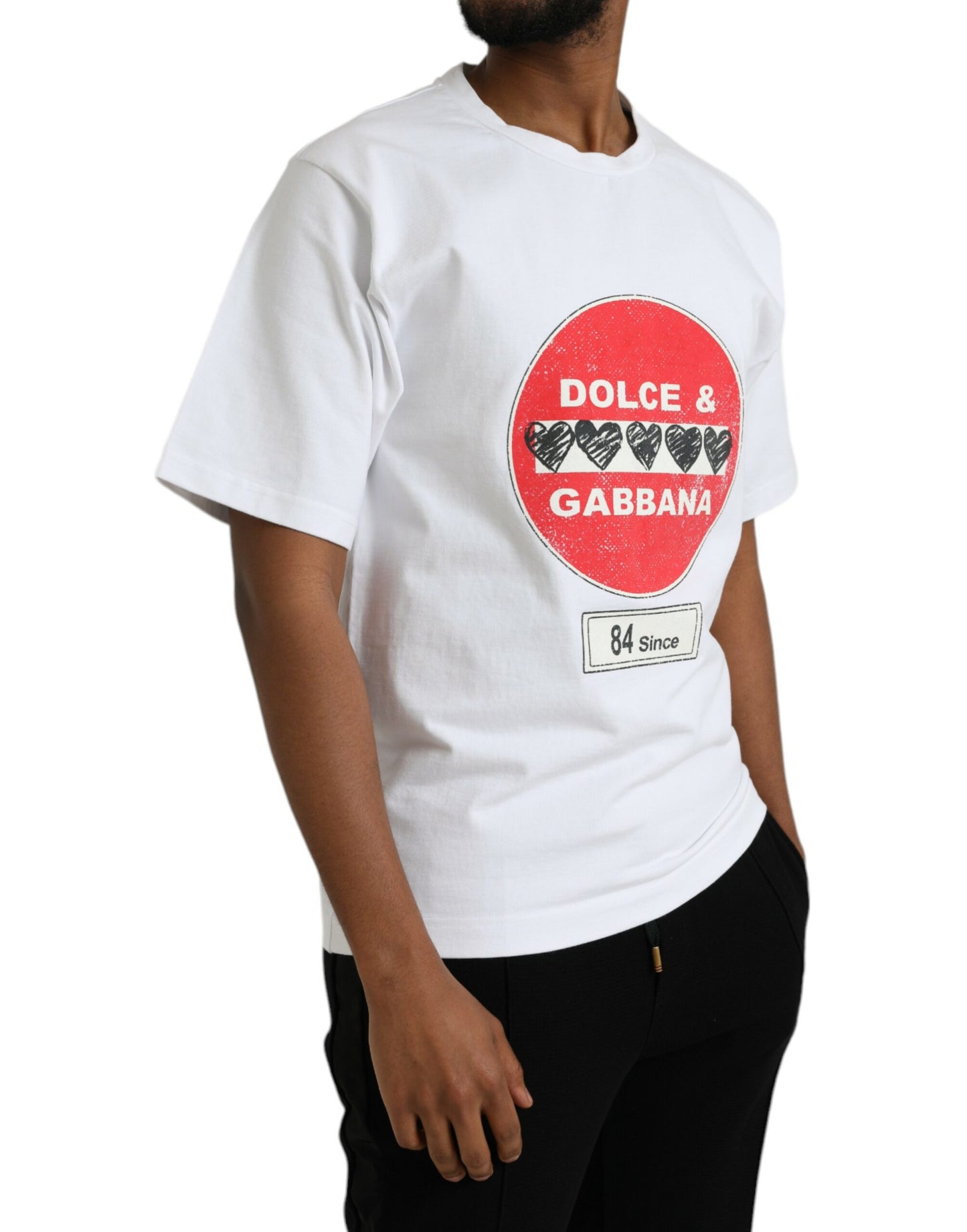 Dolce &amp; Gabbana – Weißes, kurzärmliges T-Shirt aus Baumwolle mit Amor-Herz und Rundhalsausschnitt