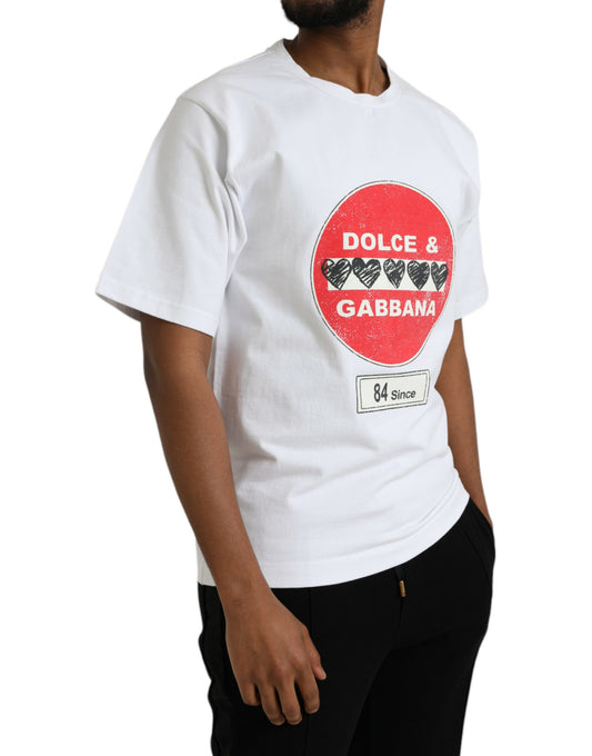 Dolce &amp; Gabbana – Weißes, kurzärmliges T-Shirt aus Baumwolle mit Amor-Herz und Rundhalsausschnitt