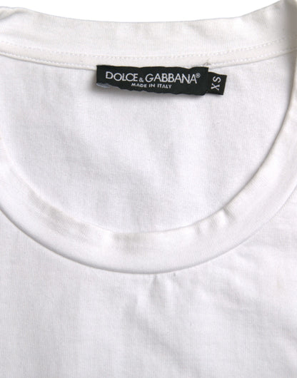 Dolce &amp; Gabbana – Weißes, kurzärmliges T-Shirt aus Baumwolle mit Amor-Herz und Rundhalsausschnitt