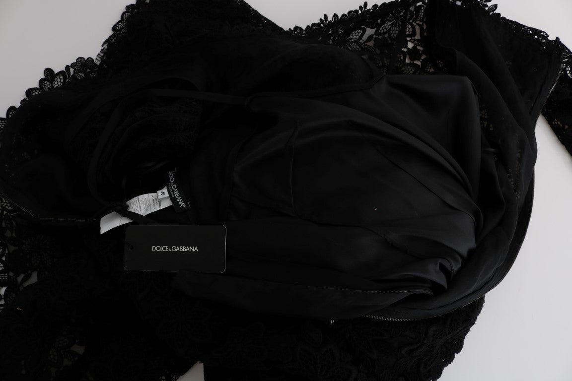 Dolce &amp; Gabbana – Langes Etuikleid „Ricamo“ mit Blumenmuster in Schwarz