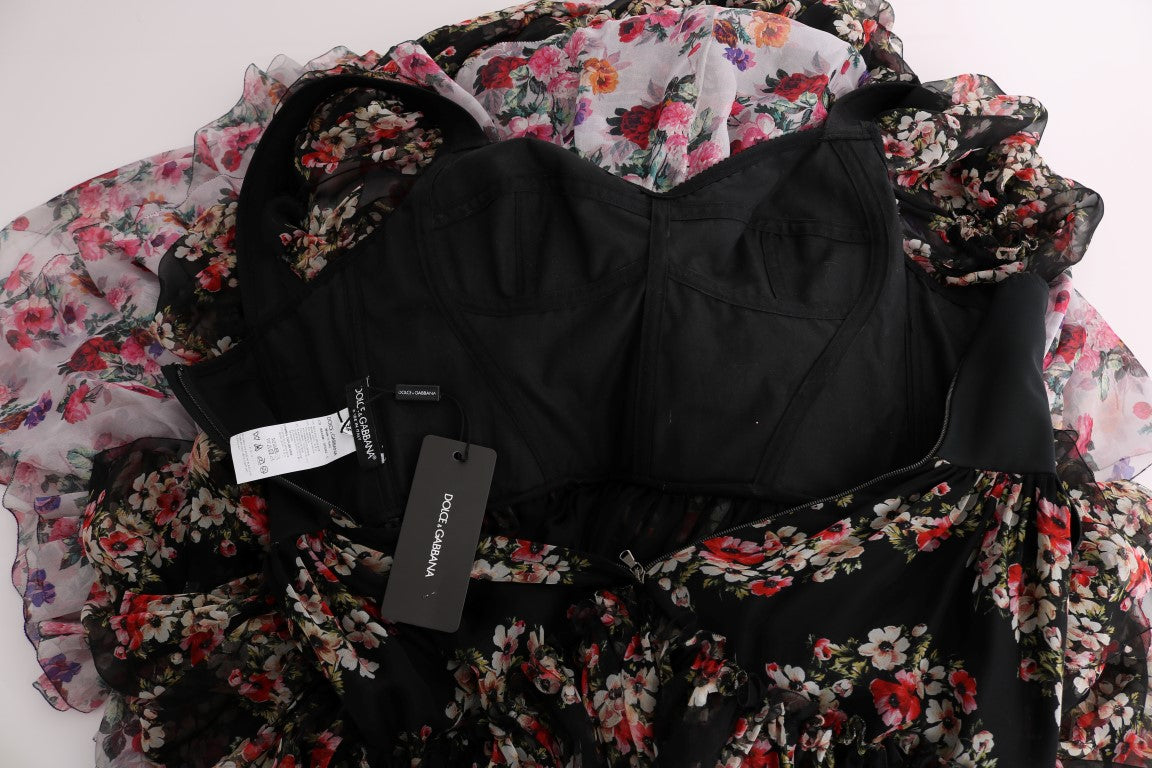 Dolce &amp; Gabbana – Langes Etuikleid aus mehrfarbiger Stretchseide mit Blumenmuster