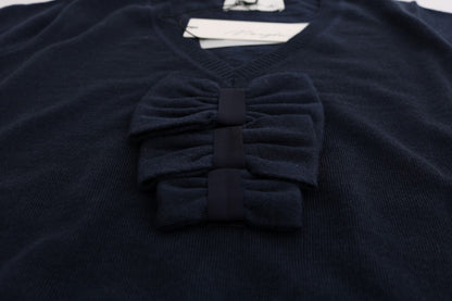 MARGHI LO' Blaues Blusentop aus 100 % Lana-Wolle