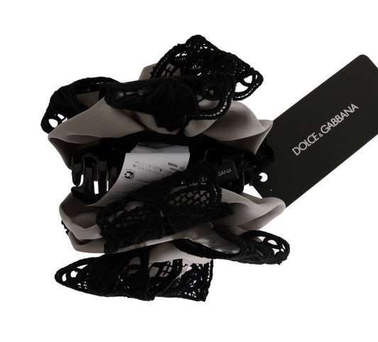 Dolce &amp; Gabbana Haarklammer aus grauer Seide und schwarzer Spitze