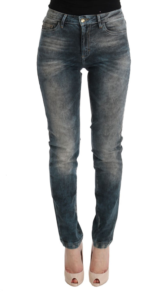 Cavalli Slim Fit Jeans aus Baumwollmischung in verwaschenem Blau