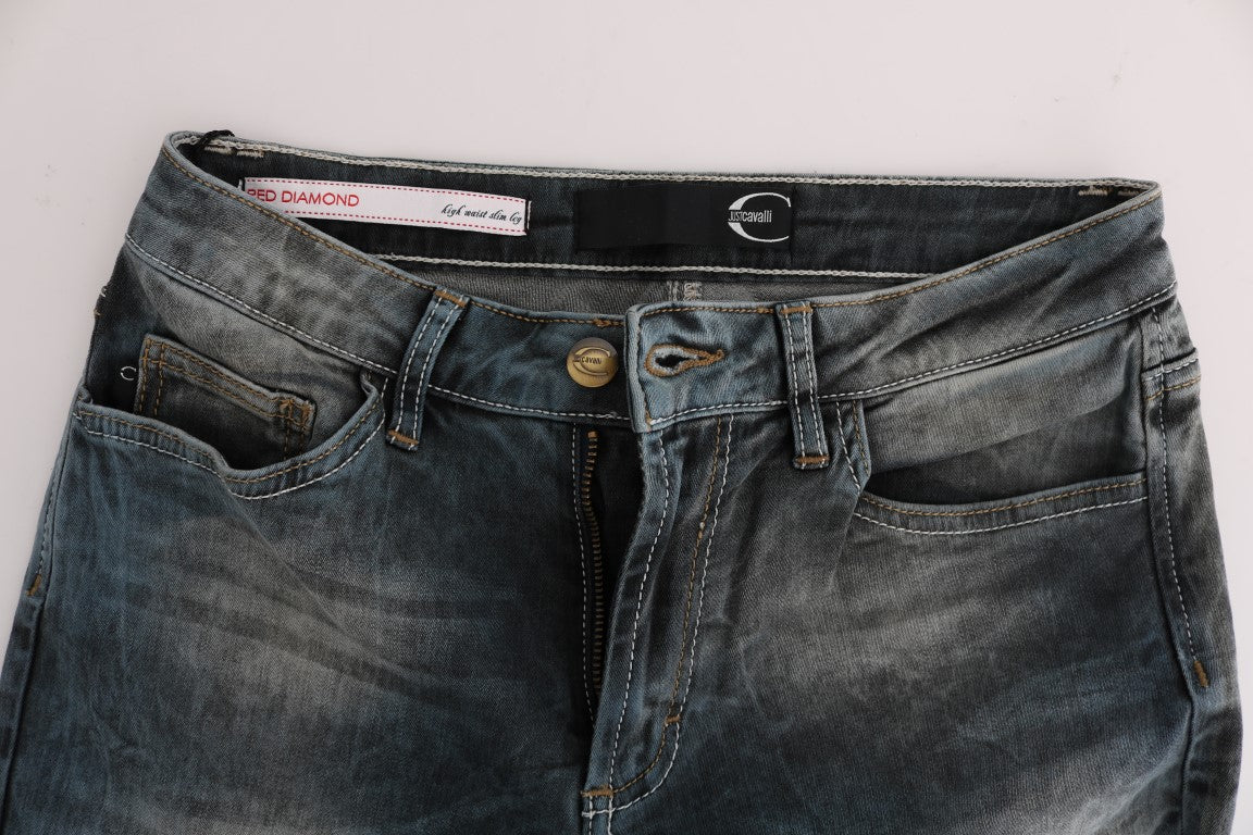 Cavalli Slim Fit Jeans aus Baumwollmischung in verwaschenem Blau