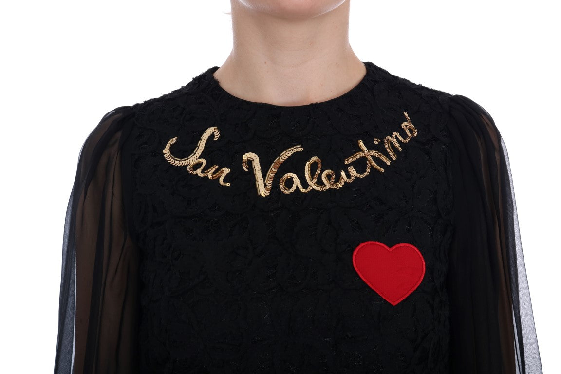 Dolce &amp; Gabbana Schwarzes San Valentino-Etuikleid mit Pailletten