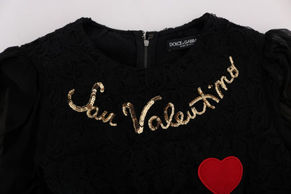Dolce &amp; Gabbana Schwarzes San Valentino-Etuikleid mit Pailletten
