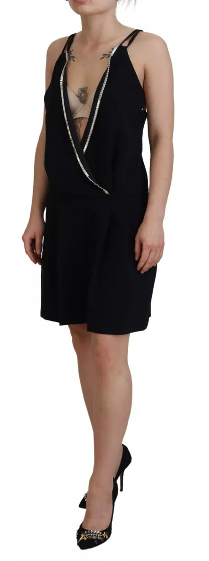 Dsquared² Schwarzes, verziertes, ärmelloses Jumpsuit-Kleid mit V-Ausschnitt