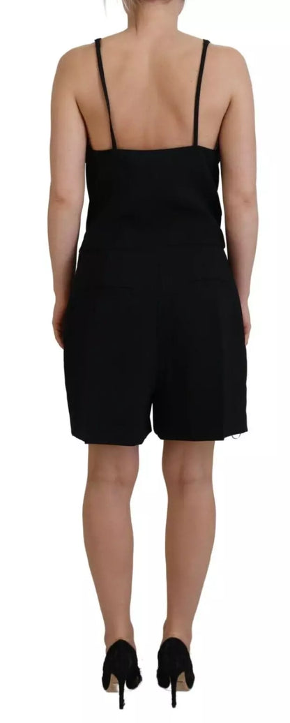 Dsquared² Schwarzes, verziertes, ärmelloses Jumpsuit-Kleid mit V-Ausschnitt