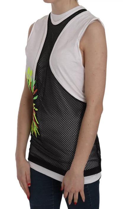 Dsquared² Schwarz-weiße ärmellose Baumwollbluse mit Rundhalsausschnitt