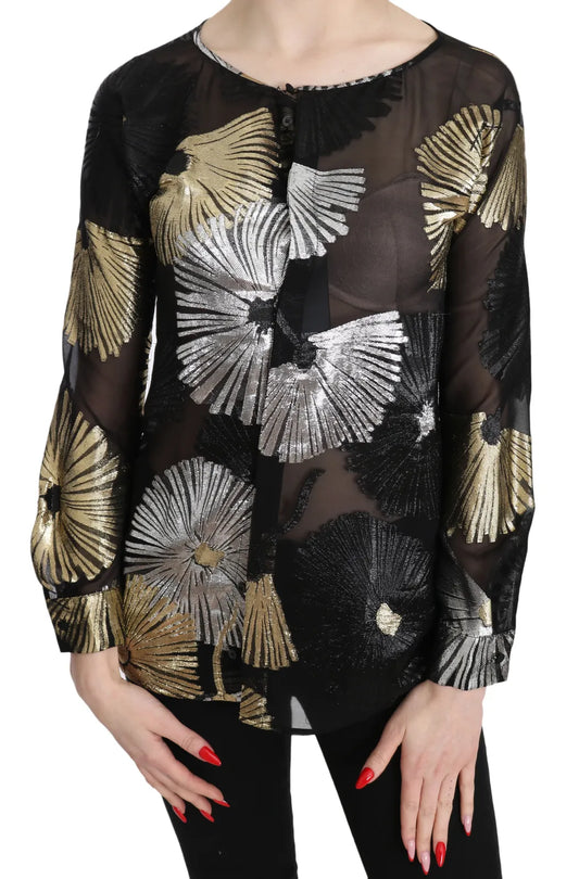 Dsquared² Durchsichtige Bluse aus Seidenjacquard in Gold-Silber