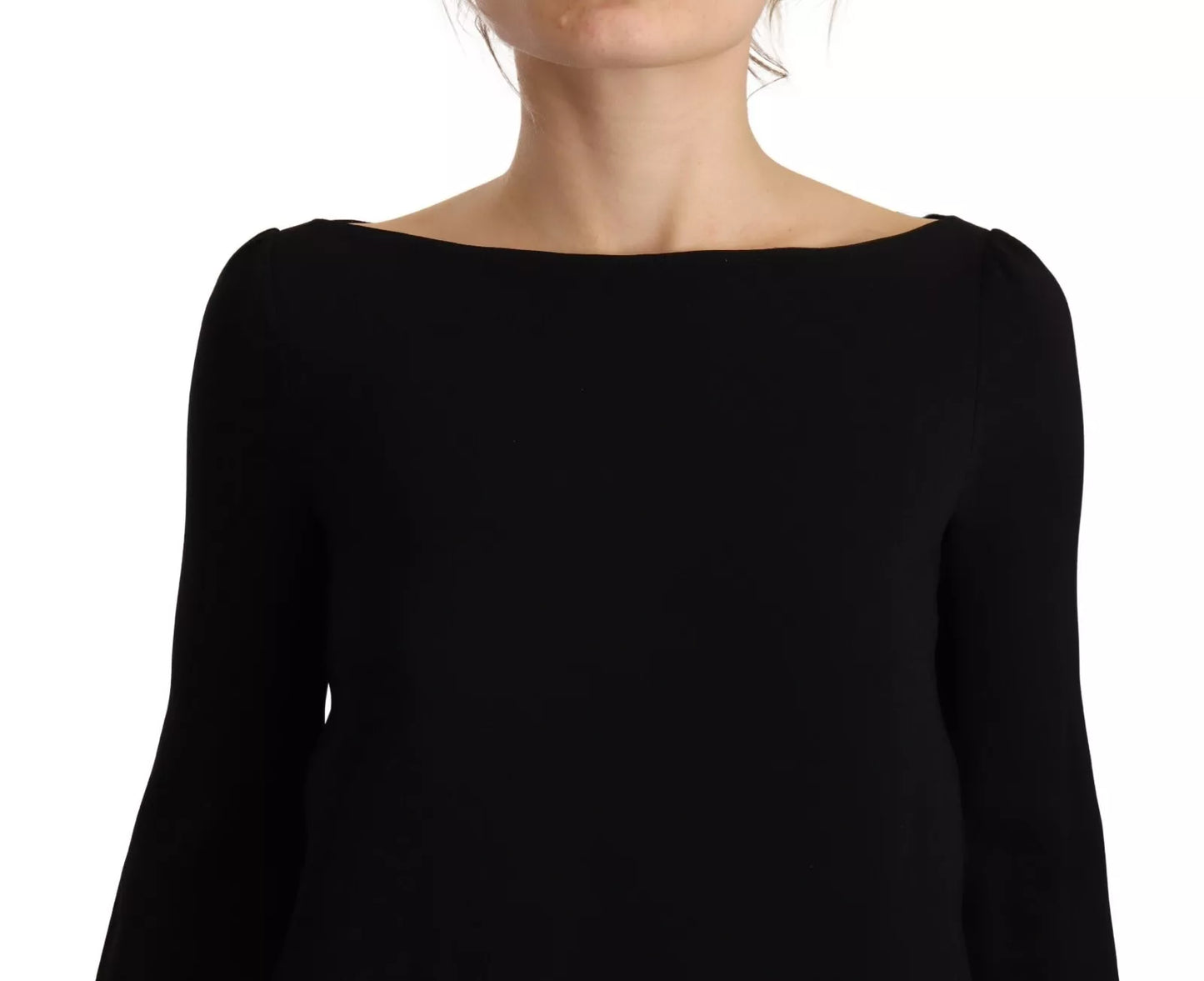 Dsquared² Schwarzes, bodenlanges Kleid mit langen Ärmeln und Seitenschlitzen