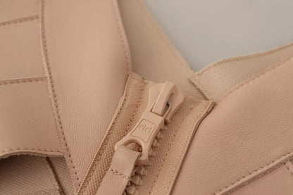 Dsquared² Beiges Mini-Etuikleid aus Leder mit offener Schulter