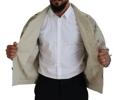 Dsquared² – Lässige Jeansjacke in Off-White mit schwarzem Splash-Print