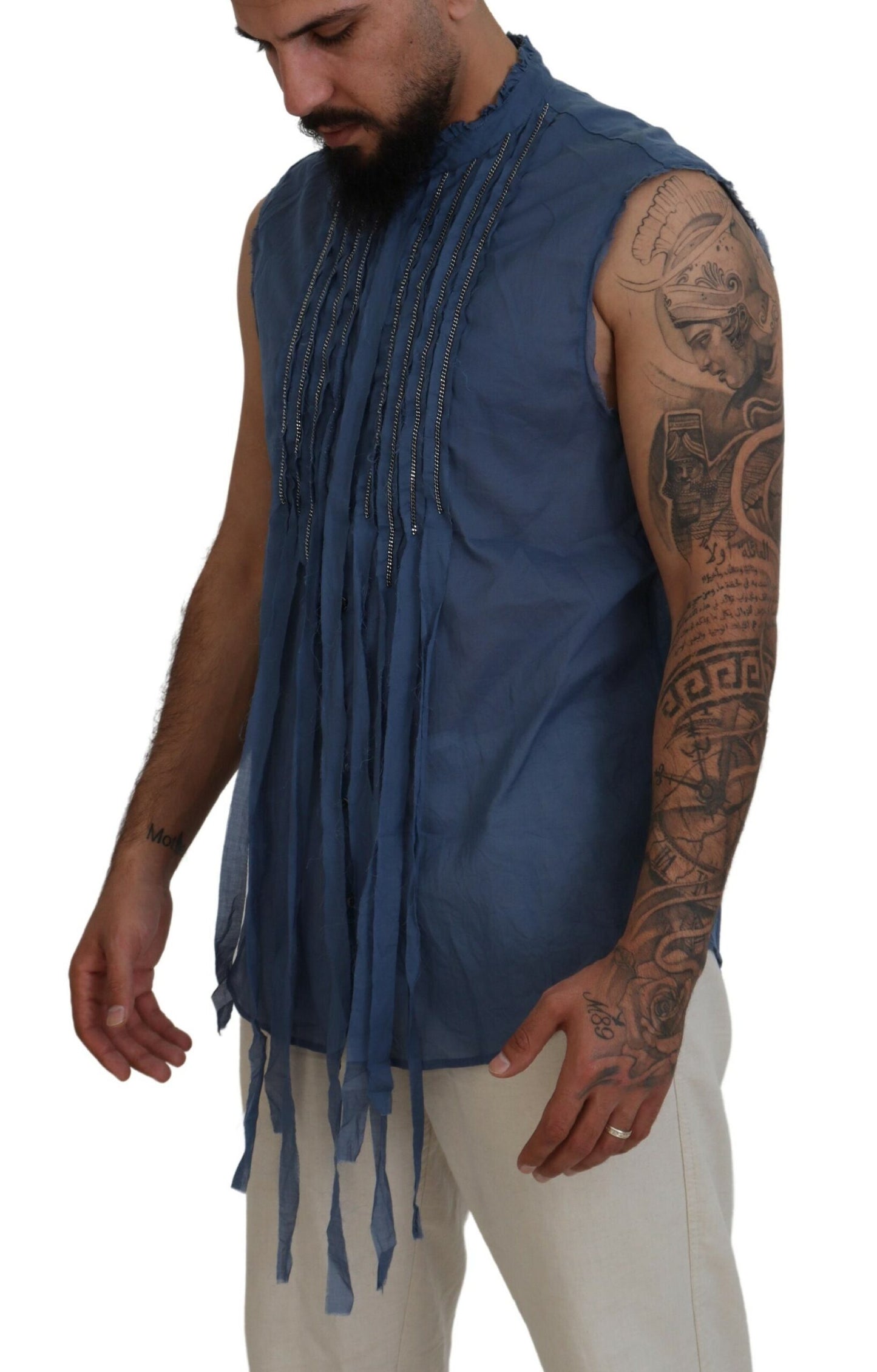 Dsquared² – Ärmelloses Hemd aus Baumwolle mit Kettenverzierung, Blau