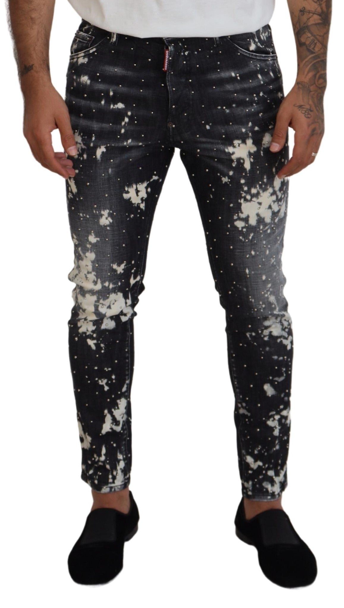 Dsquared² – Skinny-Jeans in grauer Waschung und weißem Splash-Print