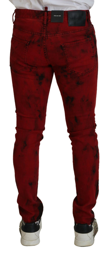 Dsquared² Rote, lässige Skinny-Jeans aus Baumwolle mit Batikmuster für Herren