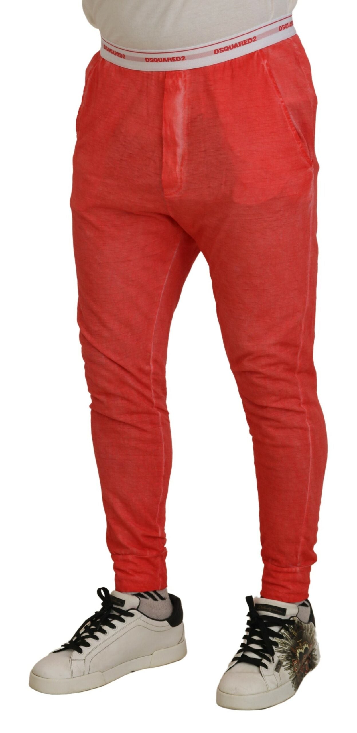 Dsquared² Orangefarbene Herrenhose aus Baumwolle mit elastischem Bund und Logo