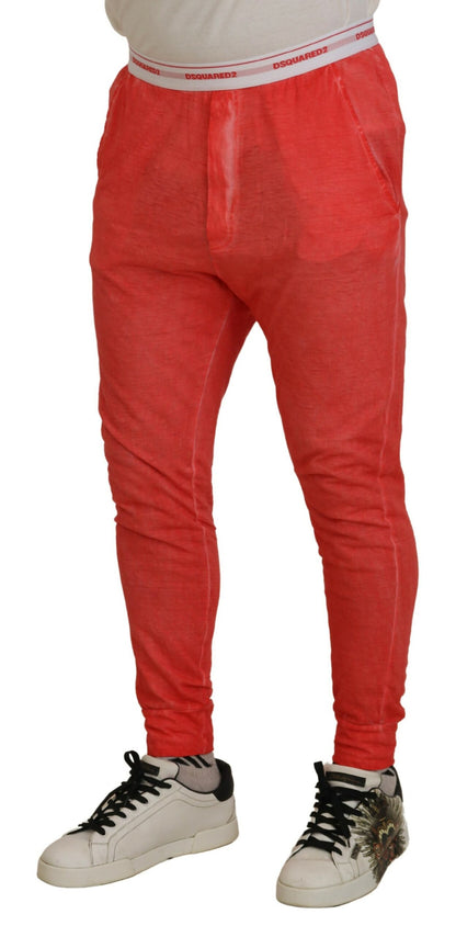 Dsquared² Orangefarbene Herrenhose aus Baumwolle mit elastischem Bund und Logo