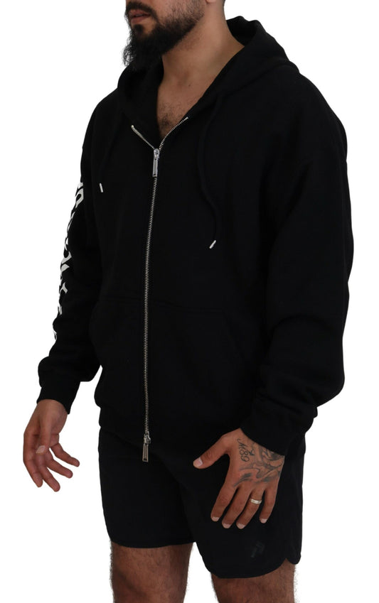 Dsquared² – Schwarzer Kapuzenpullover mit durchgehendem Reißverschluss und bedruckten Ärmeln