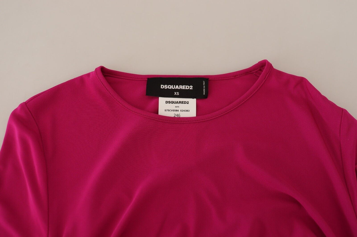Dsquared² – Langärmliges, gerüschtes Minikleid aus Viskose in Fuchsia