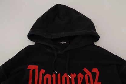 Dsquared² Schwarzer Baumwollpullover mit Kapuze und Aufdruck für Herren