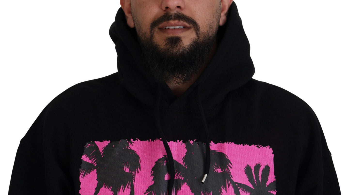 Dsquared² Schwarzer Baumwollpullover mit Kapuze und Aufdruck für Herren