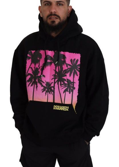 Dsquared² Schwarzer Baumwollpullover mit Kapuze und Aufdruck für Herren