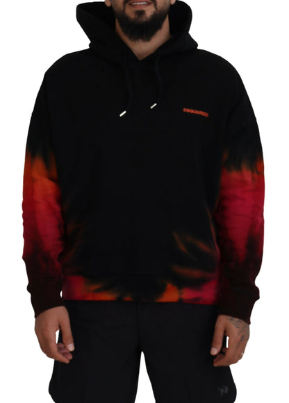 Dsquared² Schwarz-roter Kapuzenpullover aus Baumwolle mit Batikmuster