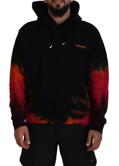 Dsquared² Schwarz-roter Kapuzenpullover aus Baumwolle mit Batikmuster