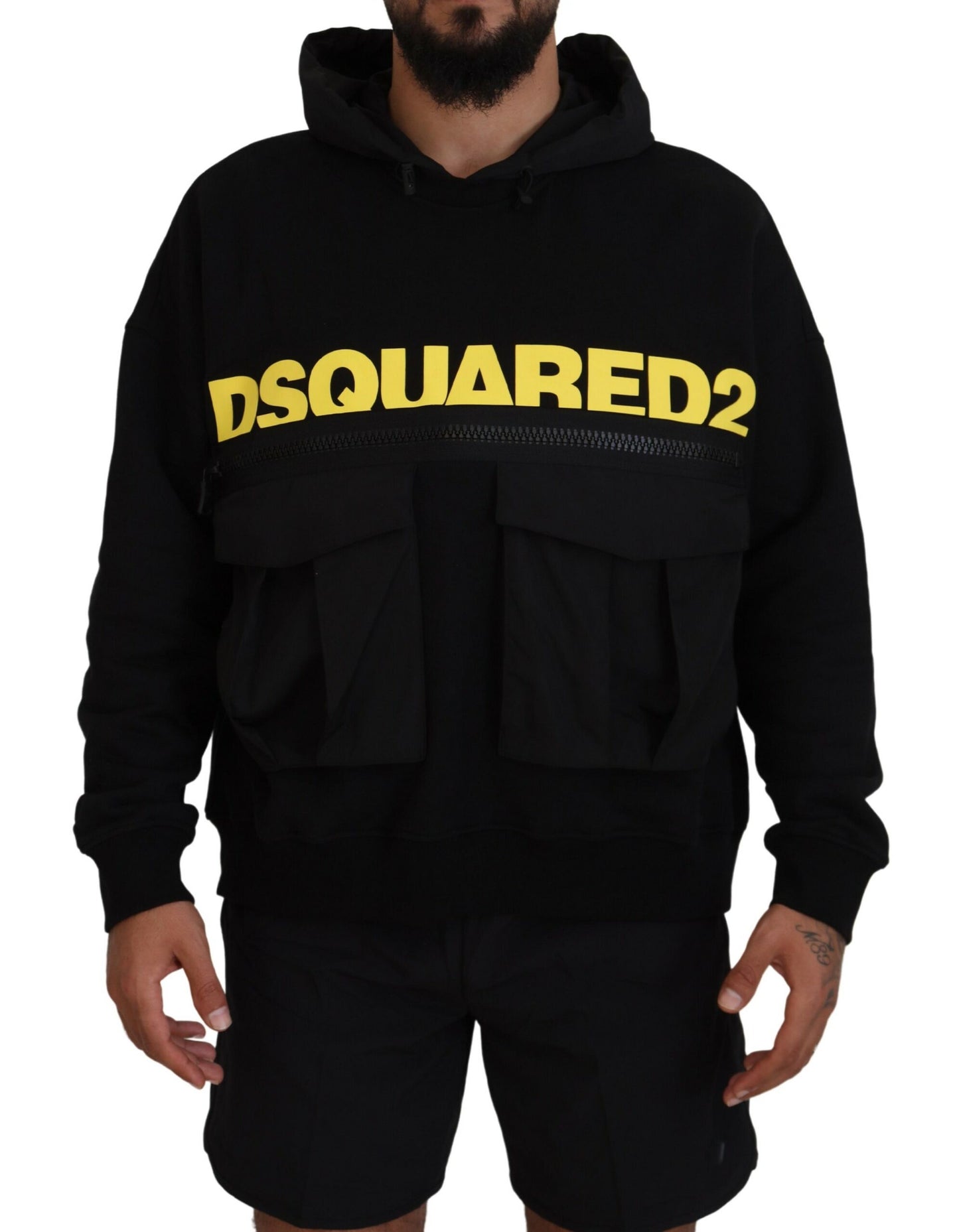 Dsquared² Schwarzer bedruckter Kapuzenpullover aus Baumwolle