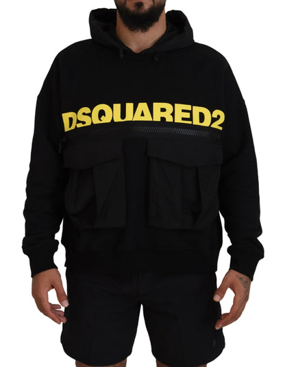 Dsquared² Schwarzer bedruckter Kapuzenpullover aus Baumwolle