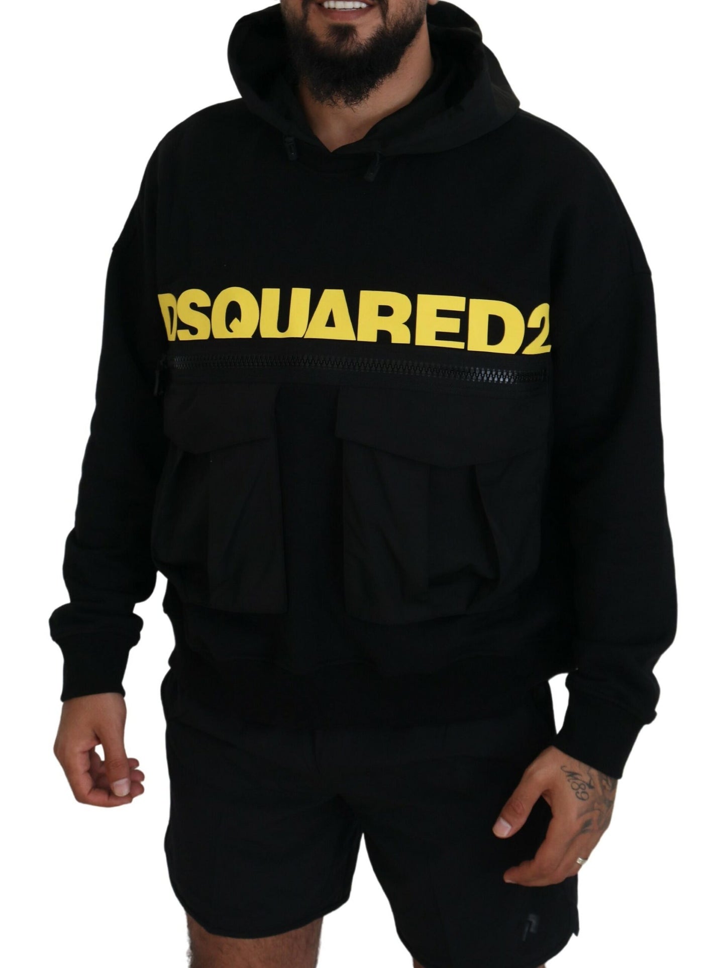 Dsquared² Schwarzer bedruckter Kapuzenpullover aus Baumwolle